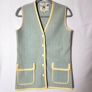 Di Costa Womens Vest Sz 10 Button Down 100 % Wool Teal & Yellow Vintage